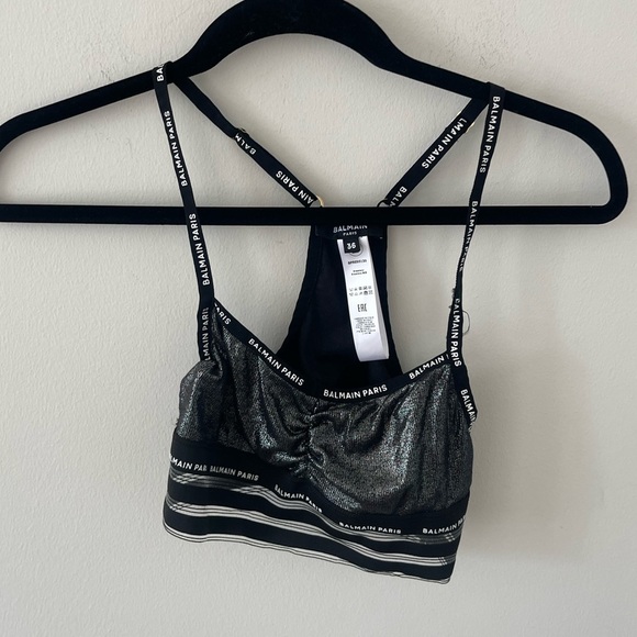 Balmain Laminated Ribbed Silver Bra - Picture 1 of 6